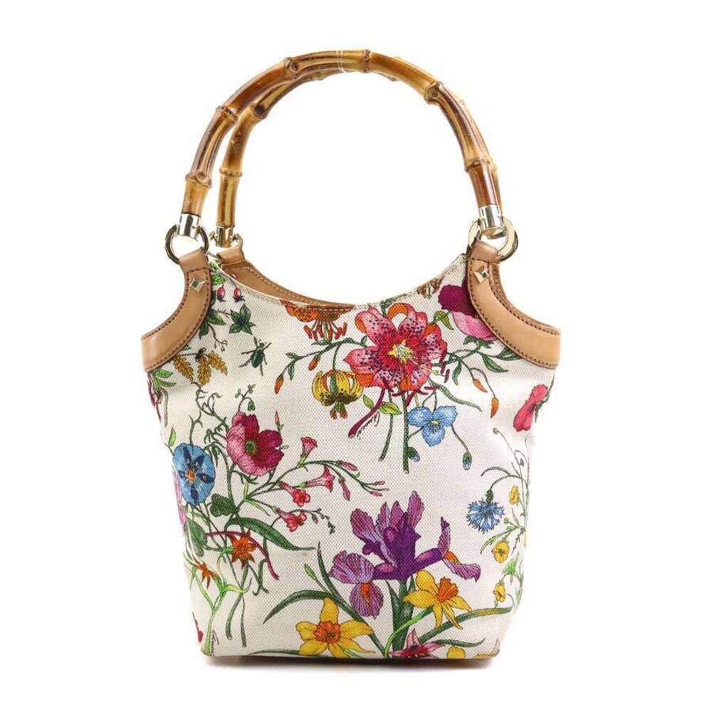 Gucci handbag bamboo Flora Flower canvas multicolor gold